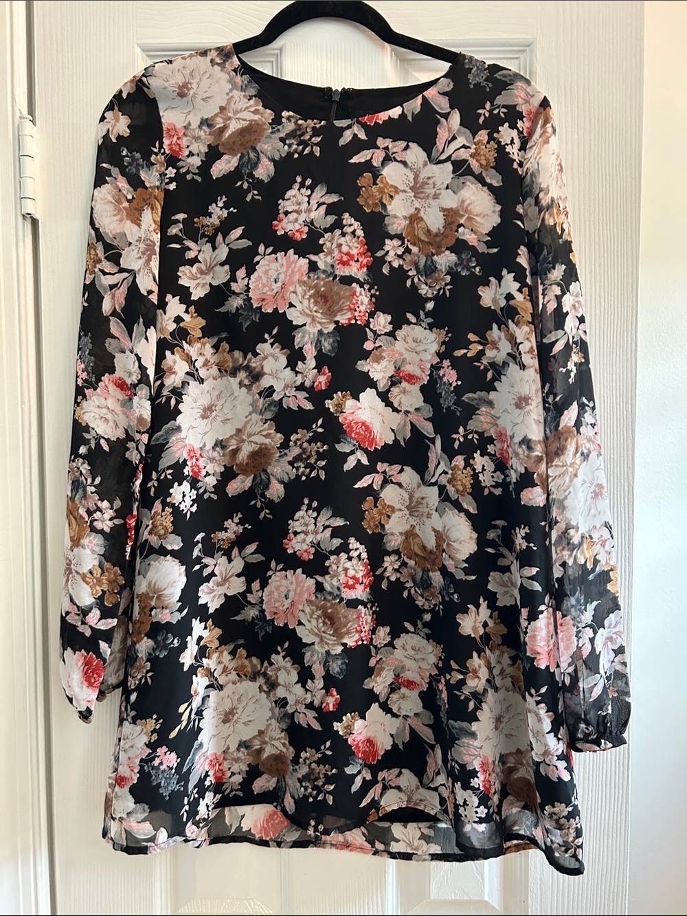 Forever 21 Black Floral Dress Small Sheer Sleeves